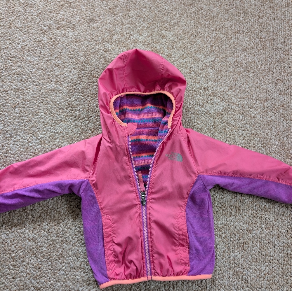 Northface Reversible Pink and Purple Hooded Jacket 2t